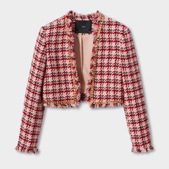 (NWT) Mango - pink red short tweed chain blazer jacket (medium) - Picture 1 of 7